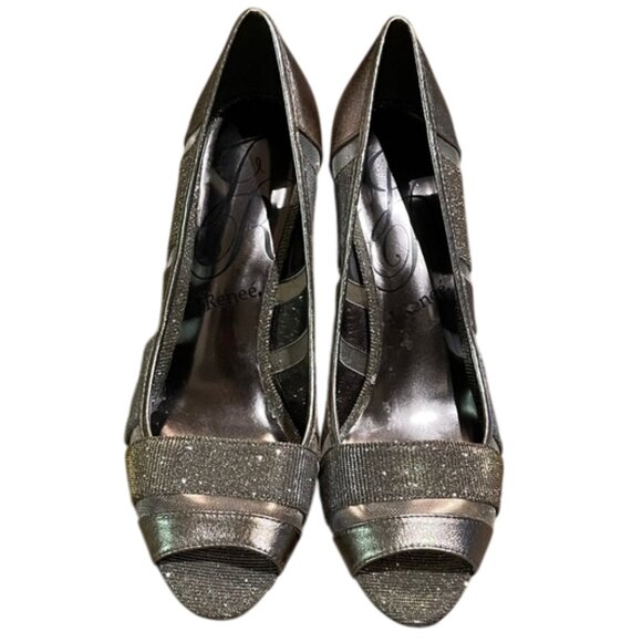 J. Renee Silver Metallic Dressy Peep Toe Heels Shoes Womens Size 8.5M - Picture 1 of 10